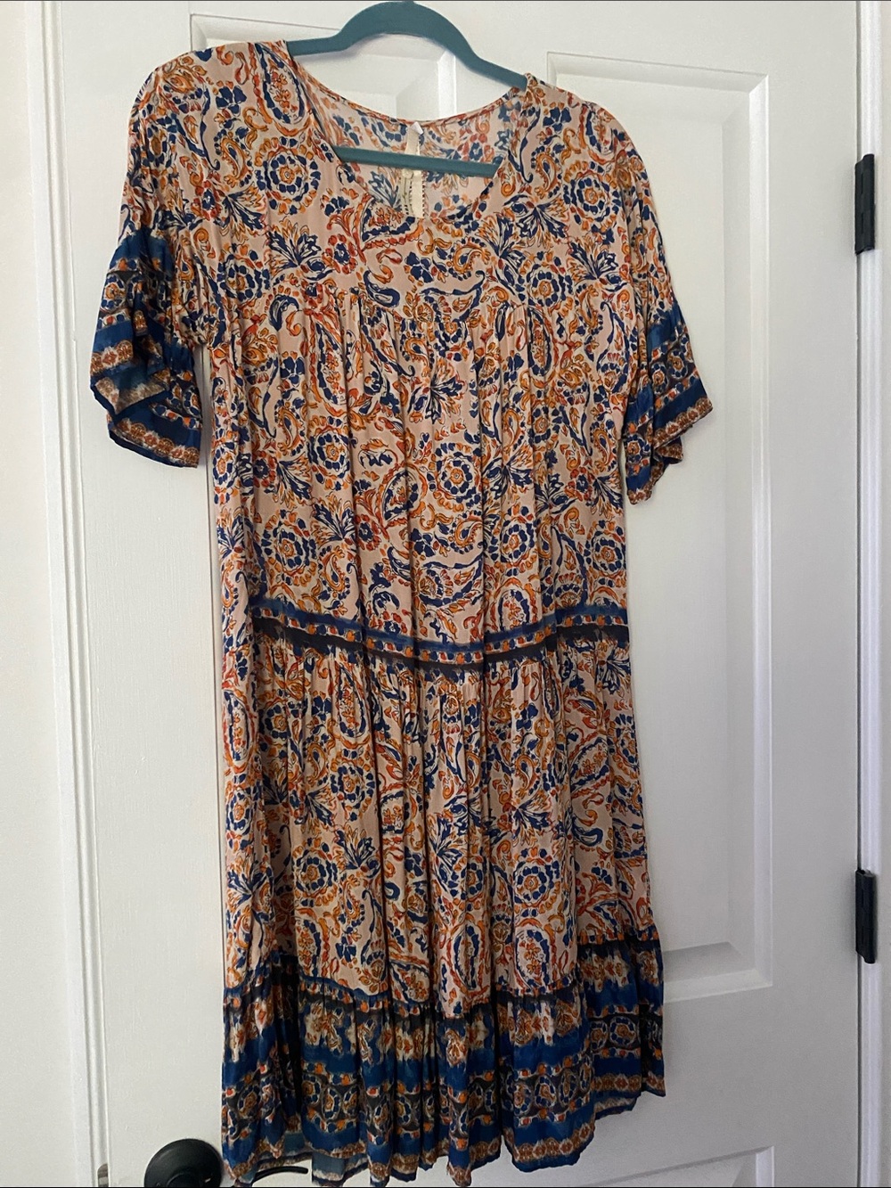 Uncle Frank Navy and Tan Paisley Midi Dress